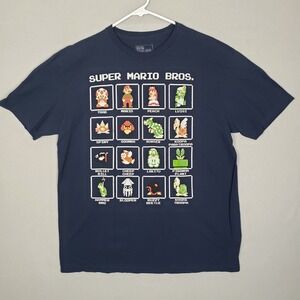 Super Mario Bros Video Game Character Tee Shirt Blue Retro Super Nintendo Size L